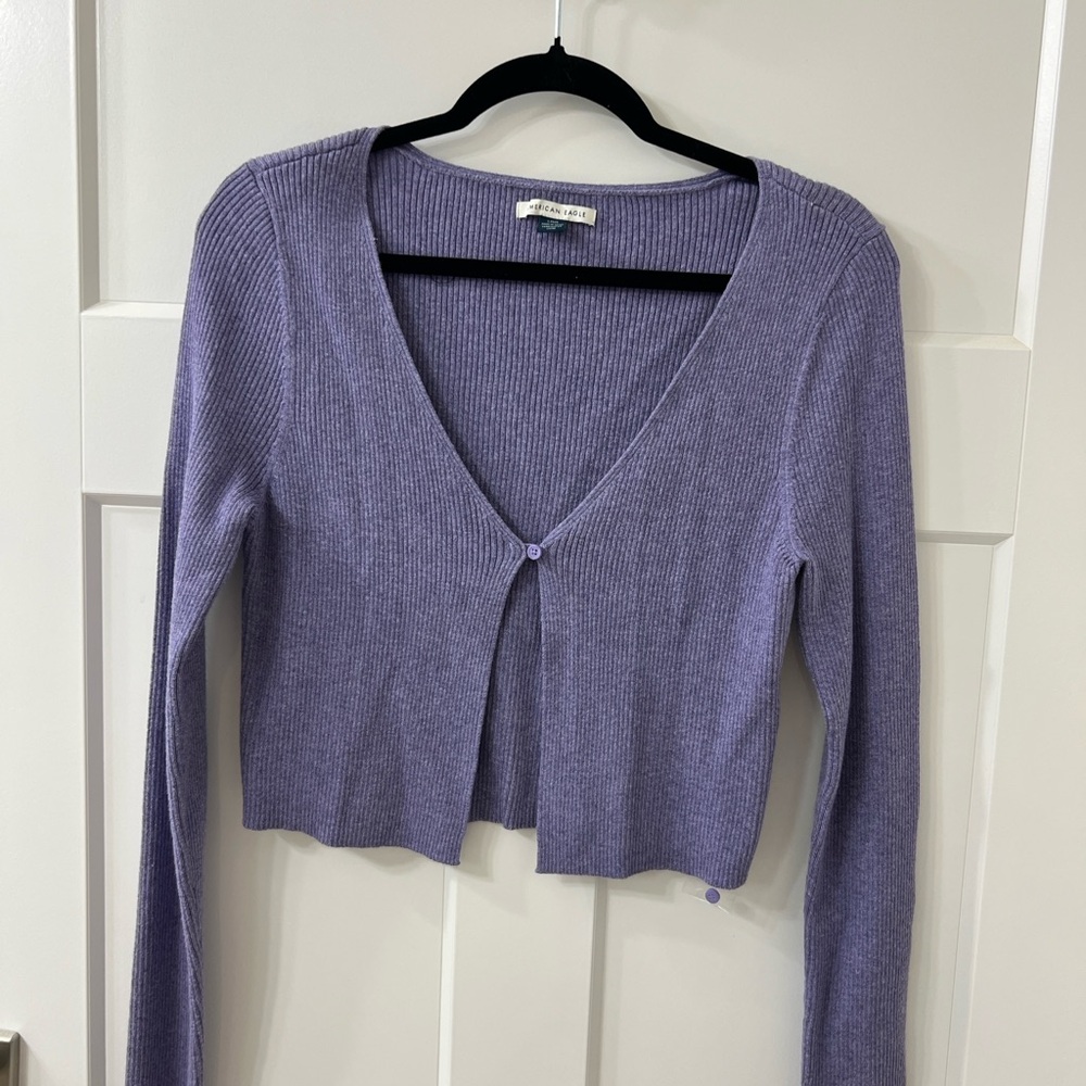 American Eagle Outfitters Purple Ribbed Knit Sweater